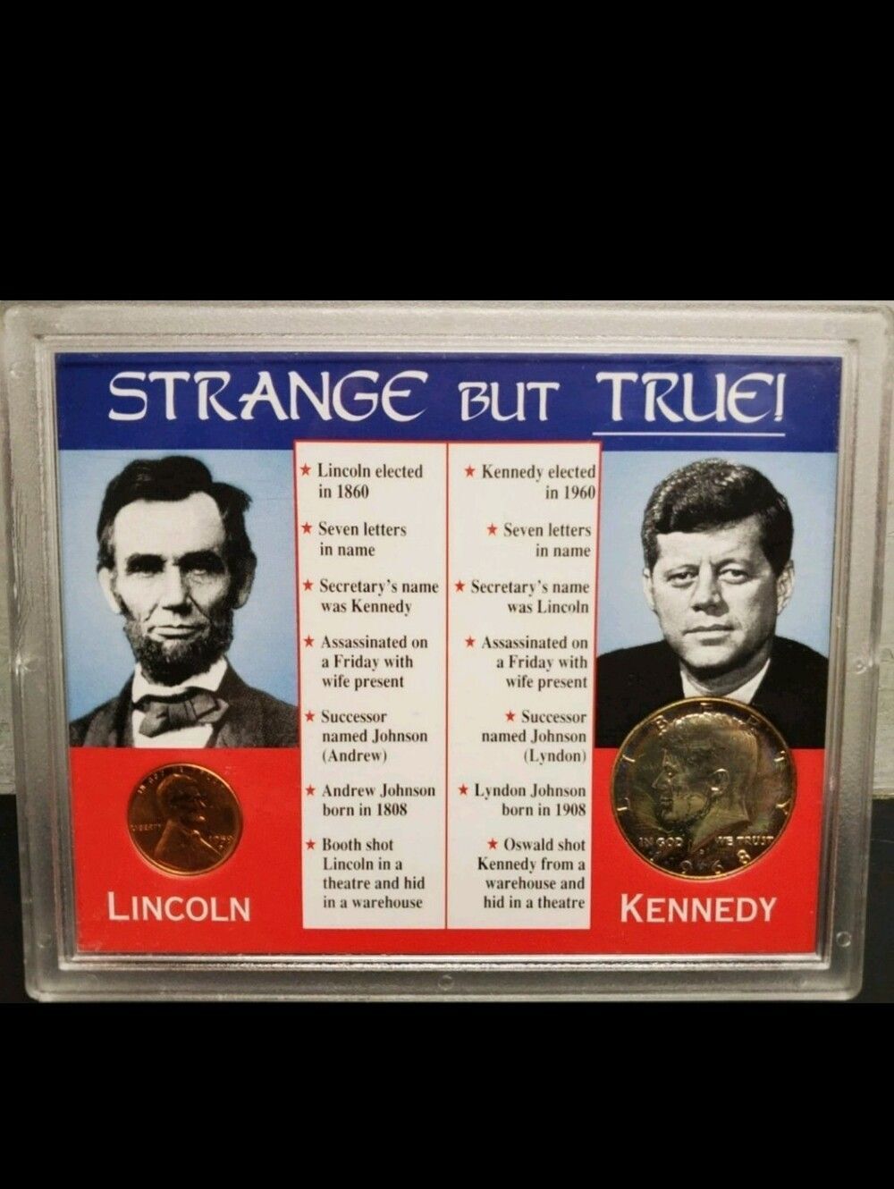 Strange But True Lincoln Kennedy Collector Card 1004 Silver Half Dollar & Penny